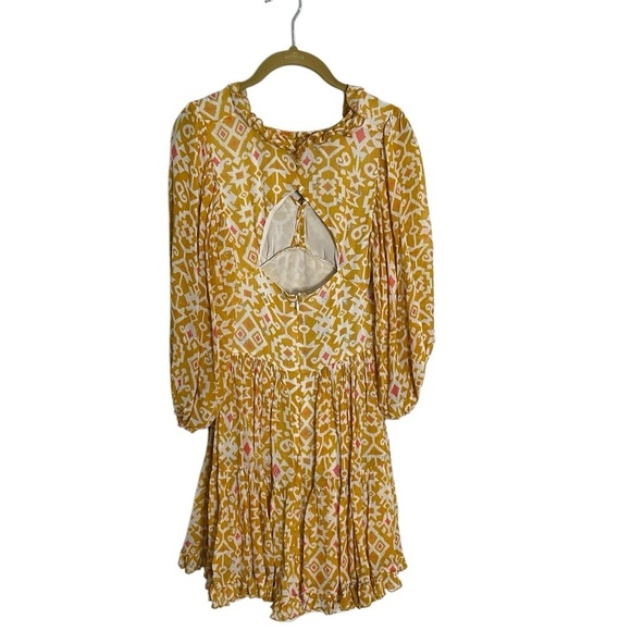 Not So Serious Yellow Ikat V Neck Dress XS - Picture 5 of 6